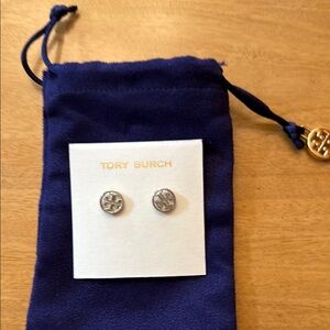 Tory Burch Silver Logo Earrings